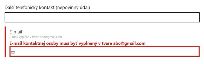 Upozornenie na nesprávne vyplnenie poľa