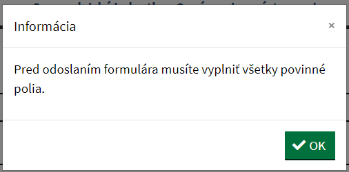 Upozornenie pri nevyplnení povinných polí